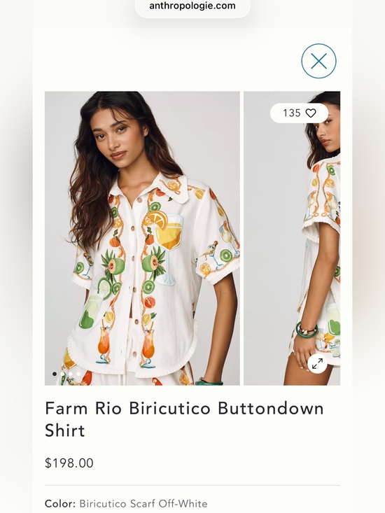 Anthropologie Tops - Anthropologie Farm Biricutio Citrus & Cocktail Printed Buttondown Shirt